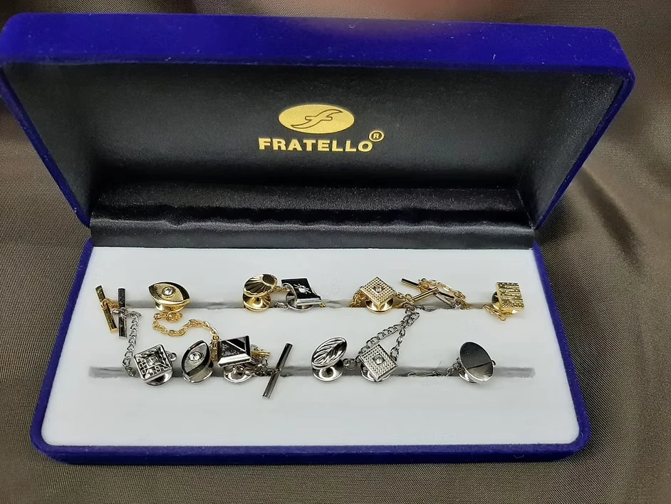 Fratello tie pins and lapel accessories in gold and silver