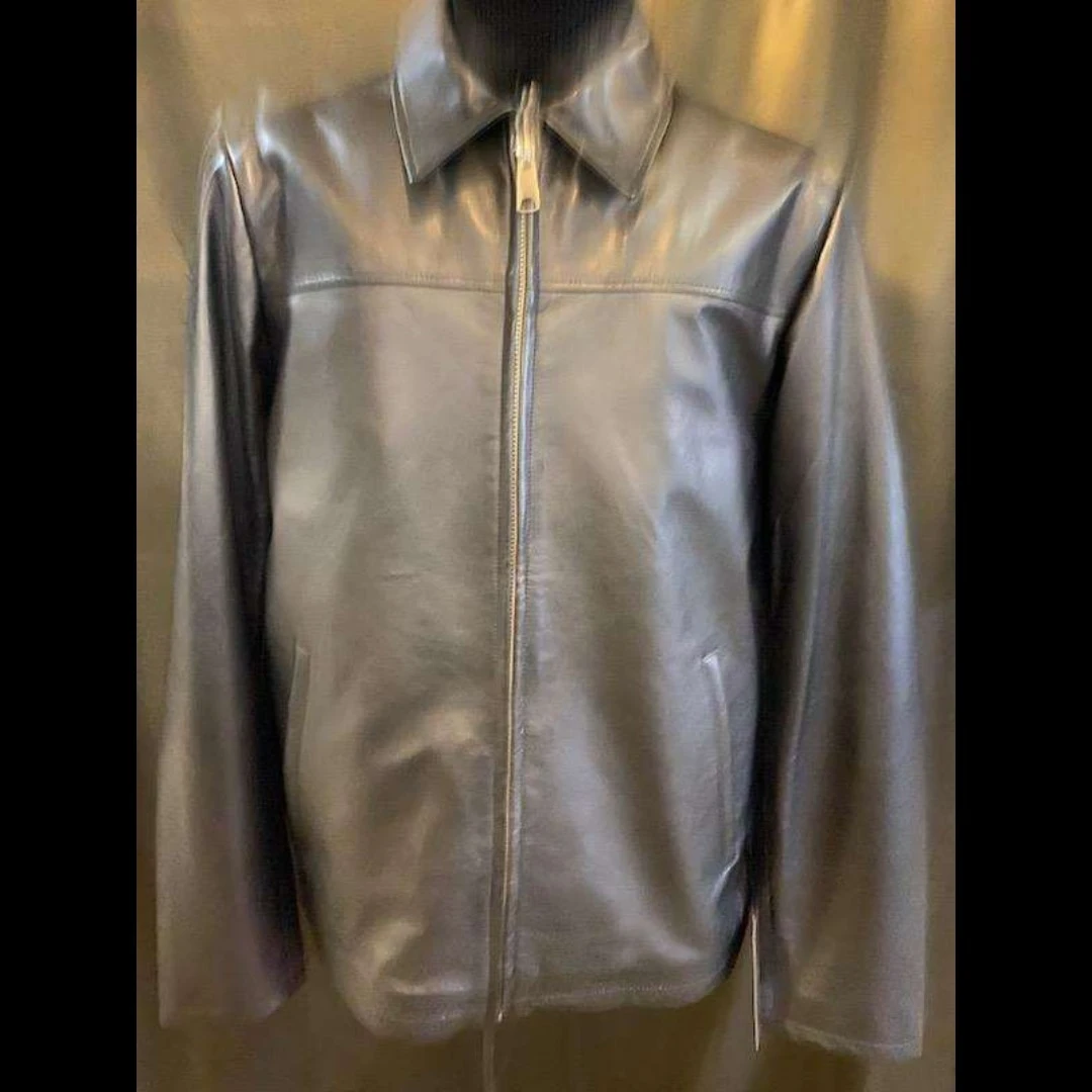 Black leather zip-up jacket with collar