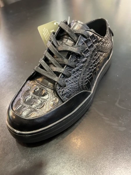 Black crocodile embossed leather sneaker