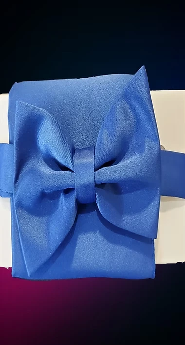 Royal blue satin bow tie with matching pocket square