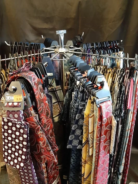 Carousel display of paisley and patterned silk ties